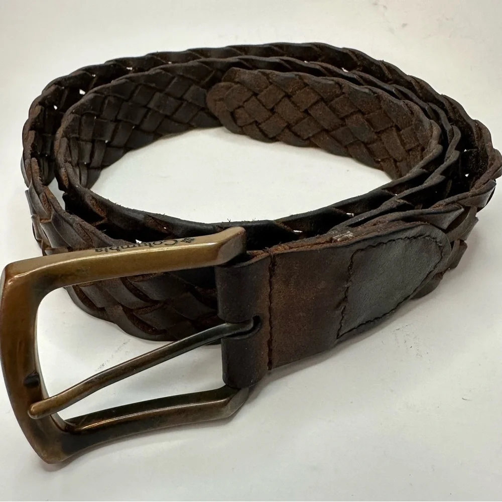 Columbia Men’s Braided Brown Leather Belt Mens 38/95 11CO0408 Brass Buckle